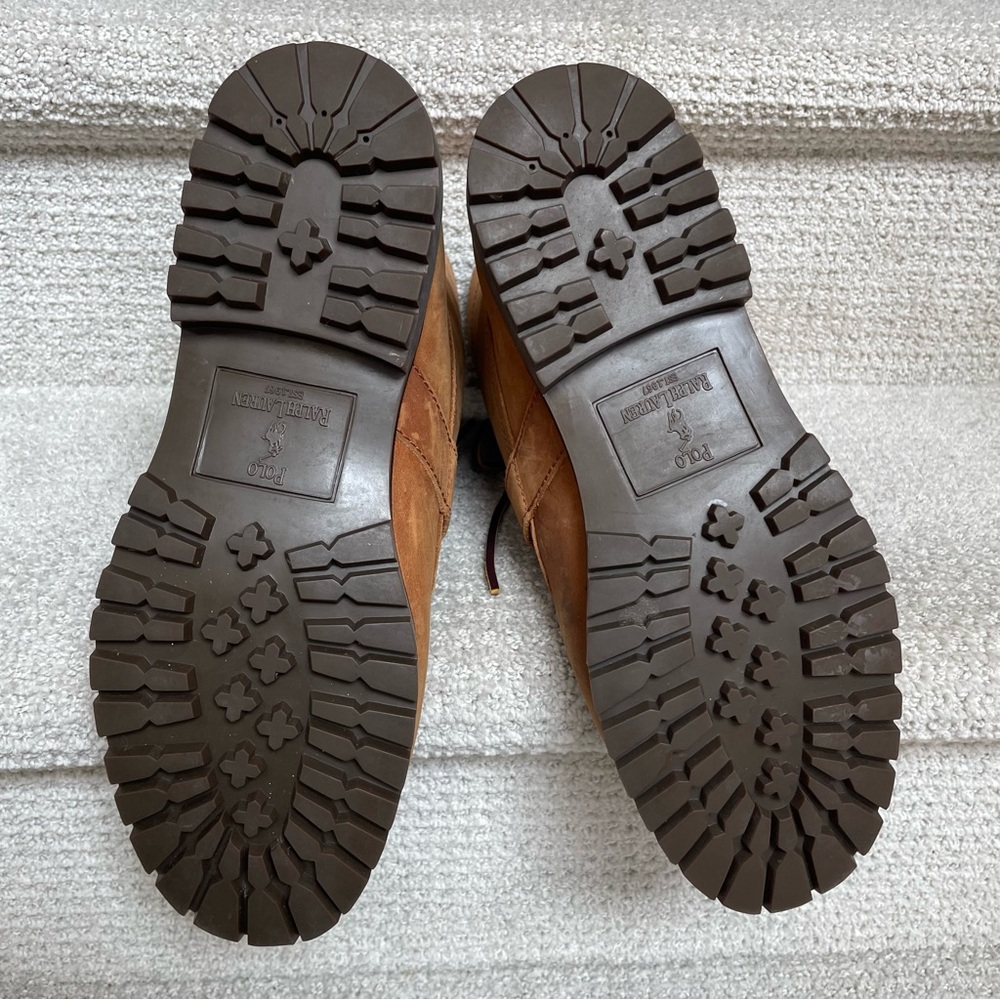 Polo Ralph Lauren Leather Ranger Brown Lug Sole Buckle Detail Lace Up Boots - Picture 7 of 11